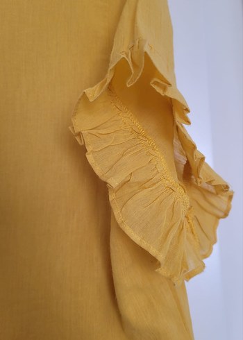 Sarı Bohem Nakışlı Uzun Keten Elbise - Görsel 7