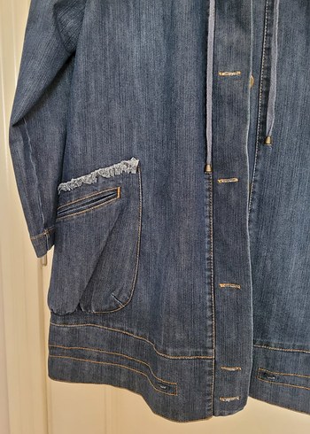 Düğmeli Lacivert Kadın Denim Trençkot/Pardesü - Görsel 7