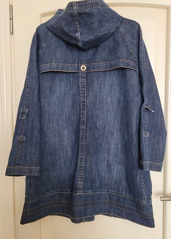 Düğmeli Lacivert Kadın Denim Trençkot/Pardesü - Görsel 6