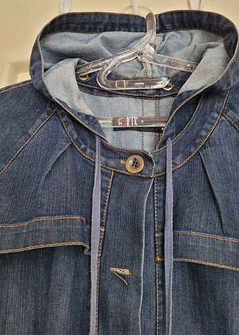 Düğmeli Lacivert Kadın Denim Trençkot/Pardesü - Görsel 8