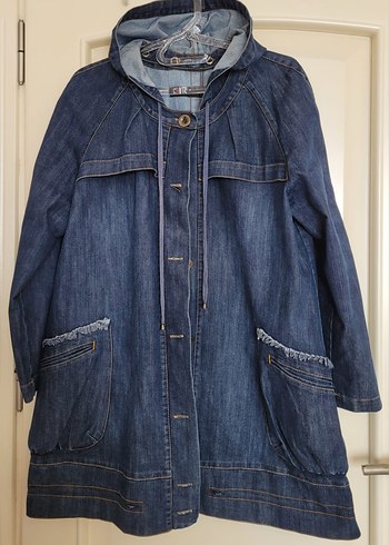 Düğmeli Lacivert Kadın Denim Trençkot/Pardesü - Görsel 2