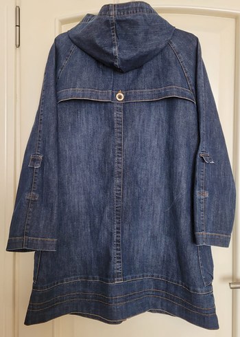 Düğmeli Lacivert Kadın Denim Trençkot/Pardesü - Görsel 4