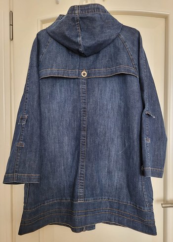 Düğmeli Lacivert Kadın Denim Trençkot/Pardesü - Görsel 5