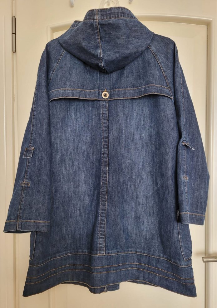 Düğmeli Lacivert Kadın Denim Trençkot/Pardesü - Görsel 5