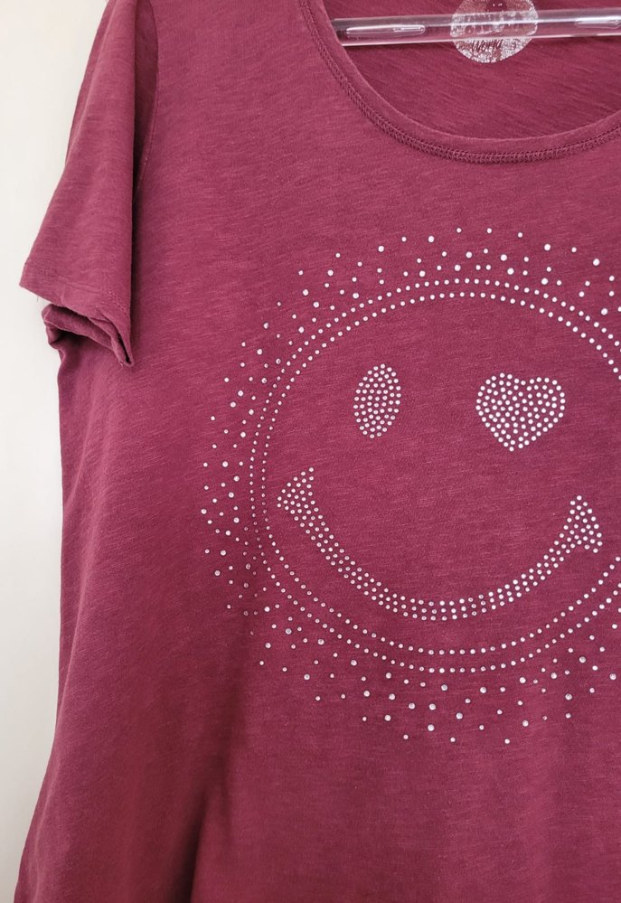 Bordo Payetli Kısa Kollu Tişört - Görsel 3