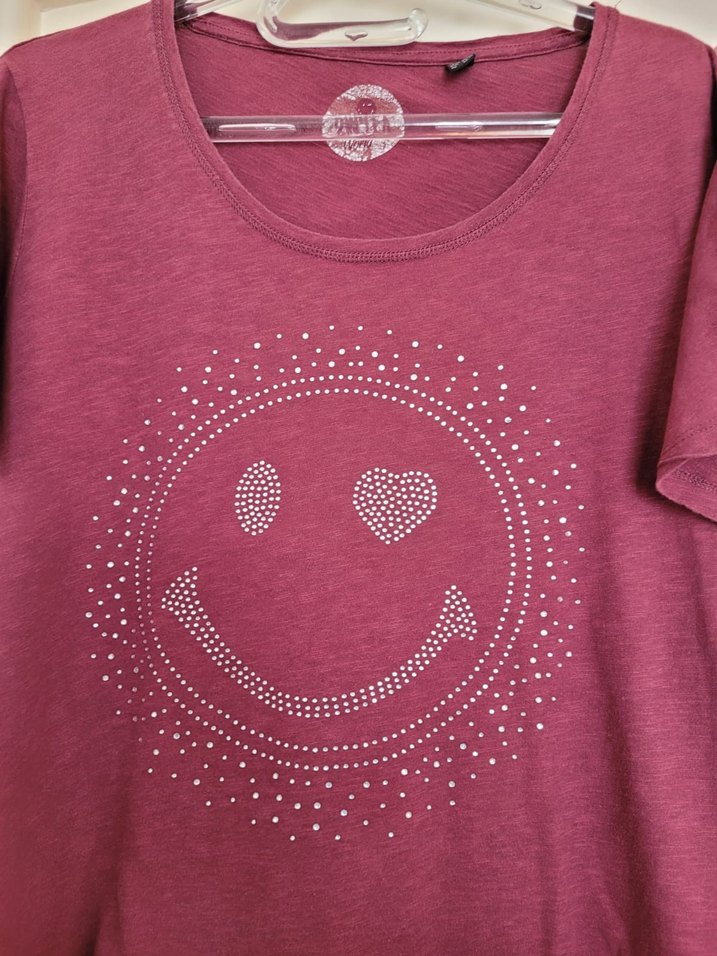 Bordo Payetli Kısa Kollu Tişört - Görsel 5