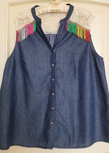 Faik Sönmez Püsküllü Nakışlı Kot Kadın Gömlek - Görsel 9