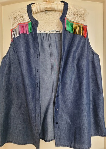 Faik Sönmez Püsküllü Nakışlı Kot Kadın Gömlek - Görsel 7