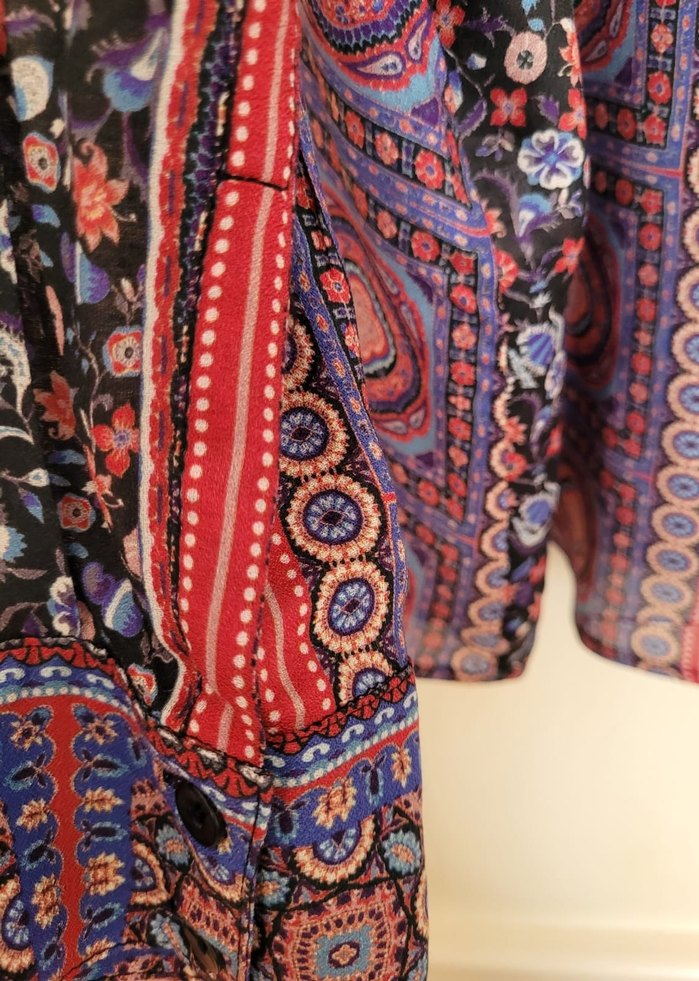 Faik Sönmez Bohem Desenli Uzun Kollu V Yaka Bluz/Gömlek - Görsel 4