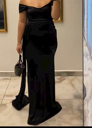 Siyah Drape Detaylı Uzun Goth Abiye Elbise - Görsel 2