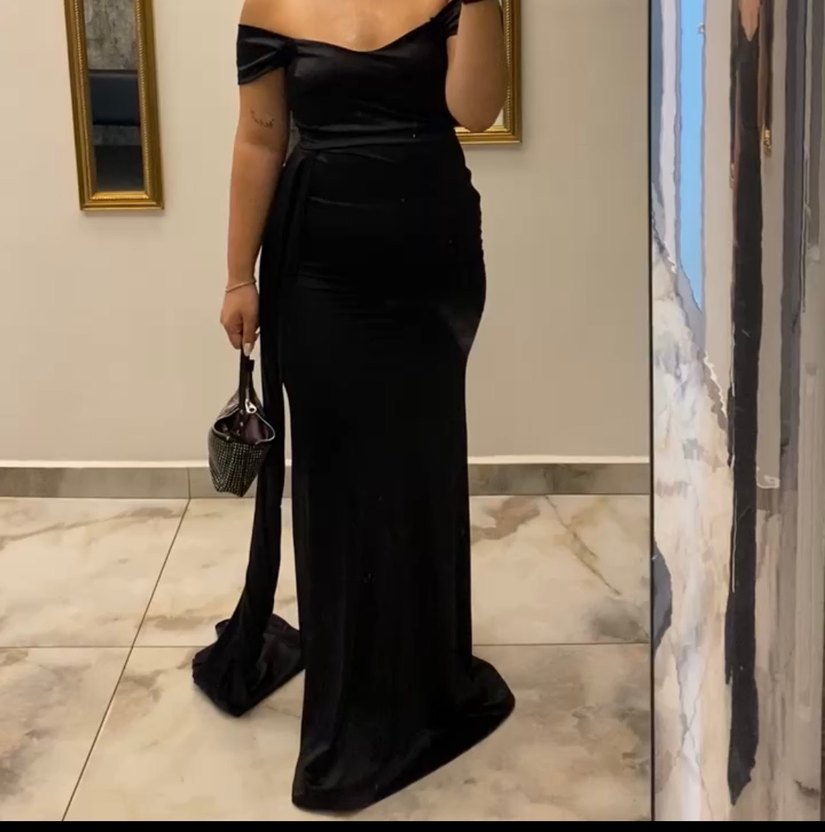 Siyah Drape Detaylı Uzun Goth Abiye Elbise - Görsel 2