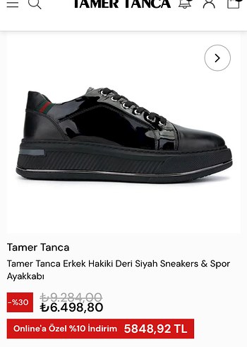 Tamer Tanca Erkek Siyah Hakiki Deri Sneakers