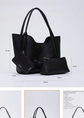 Siyah Deri Minimalist Kadın Omuz Çantası - Görsel 2