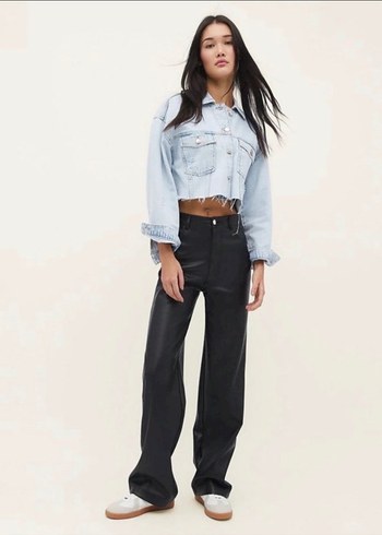 Siyah Deri Midi Kadın Pantolon - Görsel 2