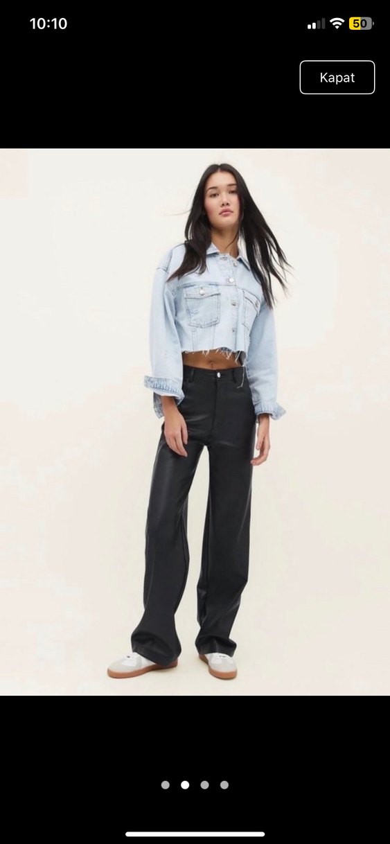 Siyah Deri Midi Kadın Pantolon - Görsel 2