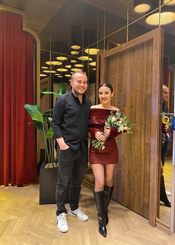 Bordo Drapeli Uzun Kollu Mini Abiye Elbise - Görsel 2