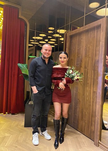 Bordo Drapeli Uzun Kollu Mini Abiye Elbise - Görsel 3