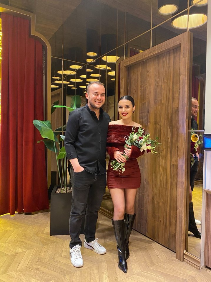 Bordo Drapeli Uzun Kollu Mini Abiye Elbise - Görsel 2