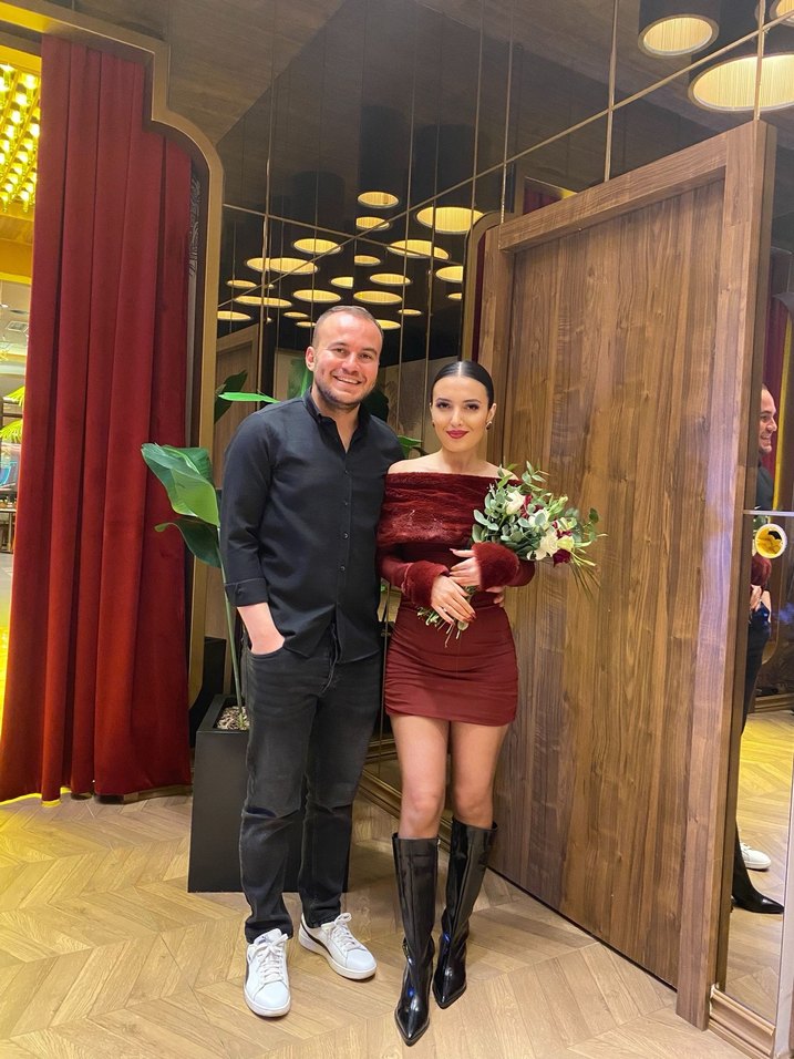 Bordo Drapeli Uzun Kollu Mini Abiye Elbise - Görsel 3