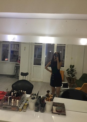 Siyah Midi Düğmeli Straplez Elbise - Görsel 2