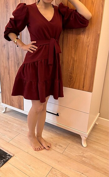 Bordo şık rahat elbise