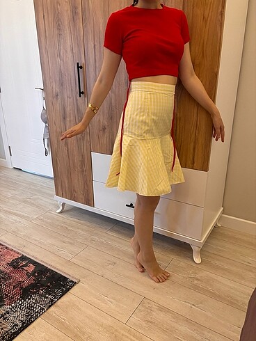 s Beden Kırmızı crop bluz