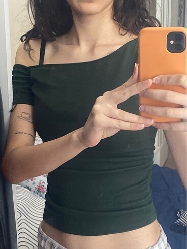s Beden yeşil Renk Zara büzgülü asimetrik top