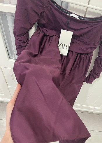 m Beden bordo Renk Uzun Kollu Zara mini elbise