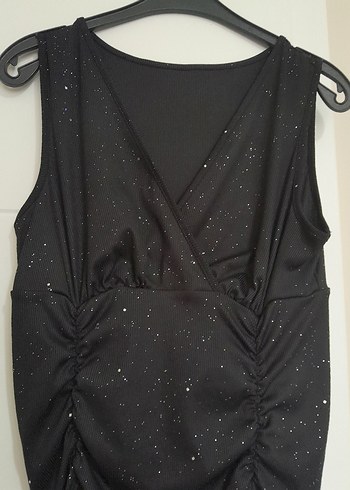 Sheın Drapeli Siyah Midi Akşam Elbisesi - Görsel 4