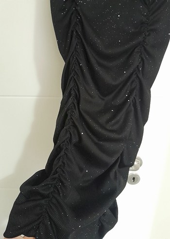 Sheın Drapeli Siyah Midi Akşam Elbisesi - Görsel 3