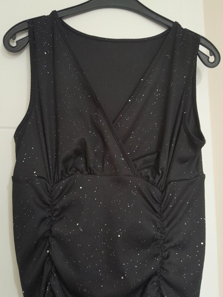 Sheın Drapeli Siyah Midi Akşam Elbisesi - Görsel 4