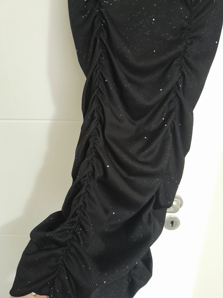 Sheın Drapeli Siyah Midi Akşam Elbisesi - Görsel 3