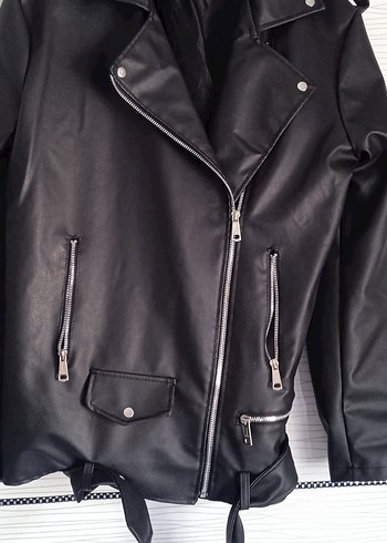 Kadın Siyah Deri Biker Ceket