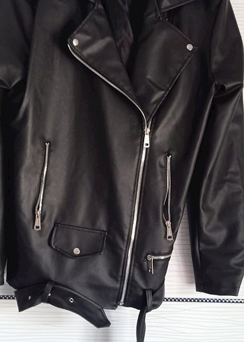 m Beden Kadın Siyah Deri Biker Ceket