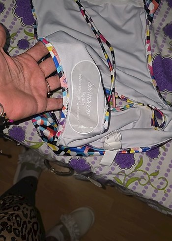 l Beden Renkli Tie-Dye Desenli İnce Askılı Mayokini