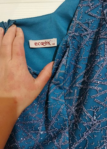 Uzun Lacivert Drapeli Kadın Abiye Elbise - Görsel 5