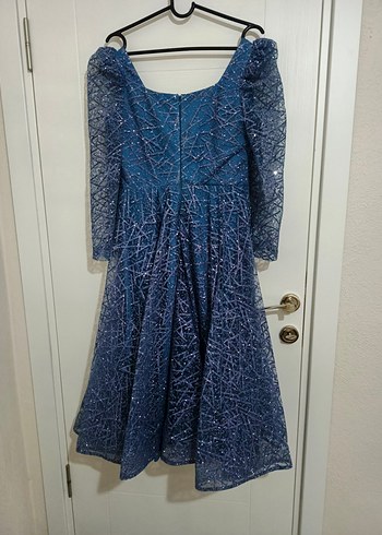 Uzun Lacivert Drapeli Kadın Abiye Elbise - Görsel 4