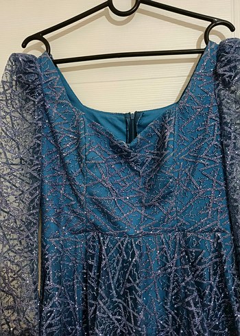 Uzun Lacivert Drapeli Kadın Abiye Elbise - Görsel 3