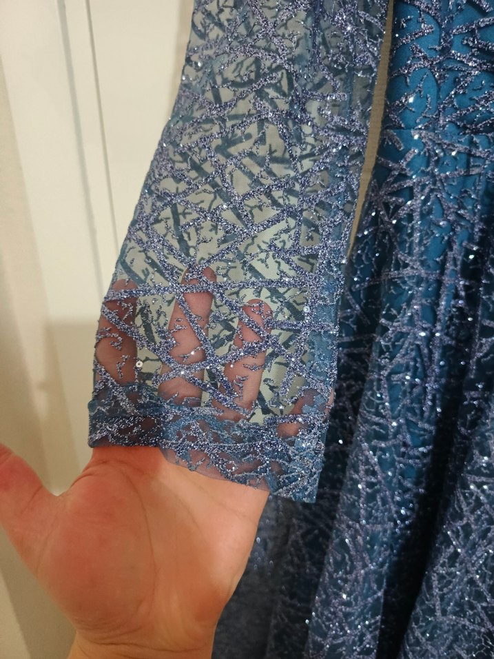 Uzun Lacivert Drapeli Kadın Abiye Elbise - Görsel 2