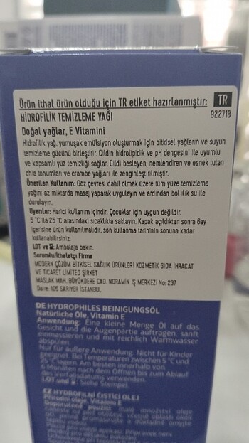 Diğer Hidrofilik yüz temizleme yağı
