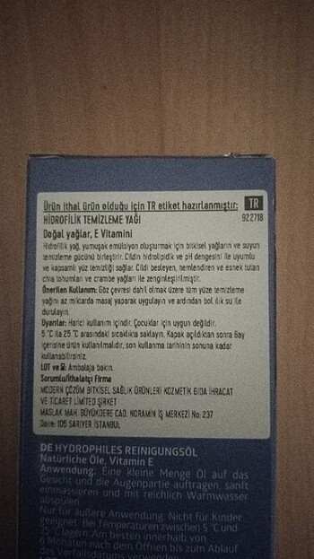Diğer Hidrofilik yüz temizleme yağı