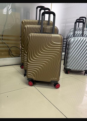 Kırmızı Minimalist Fermuarlı  Valiz 3 lü set - Görsel 3