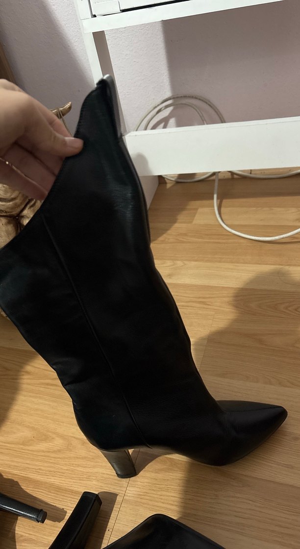 Kadın Siyah Deri Dizüstü Çizmeler - Görsel 2