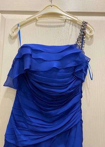 Mavi Drapeli Uzun Abiye Elbise - Görsel 3