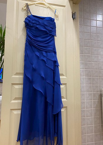 Mavi Drapeli Uzun Abiye Elbise - Görsel 2