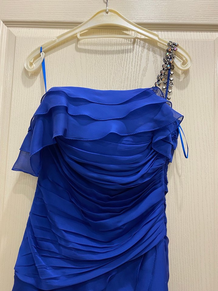 Mavi Drapeli Uzun Abiye Elbise - Görsel 3