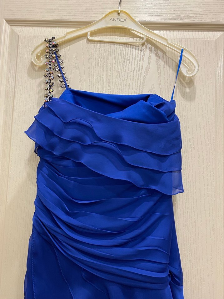 Mavi Drapeli Uzun Abiye Elbise - Görsel 4