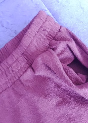 Bordo Dökümlü Keten Kadın Pantolon - Görsel 4