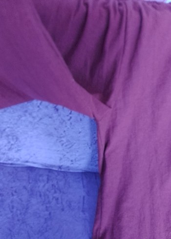 Bordo Dökümlü Keten Kadın Pantolon - Görsel 2