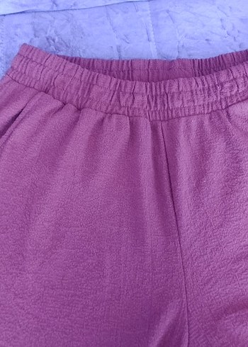 Bordo Dökümlü Keten Kadın Pantolon - Görsel 3